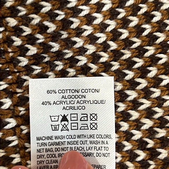 Lucky Brand Southwestern Aztec Cardigan S Open Brown Duster Cozy Hooded Casual - Picture 13 of 13